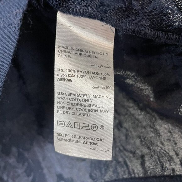 Chico’s Dark Blue Jacquard Kimono Top Woman’s Size 2 / 12/14 Floral Boat Neck - Picture 5 of 6